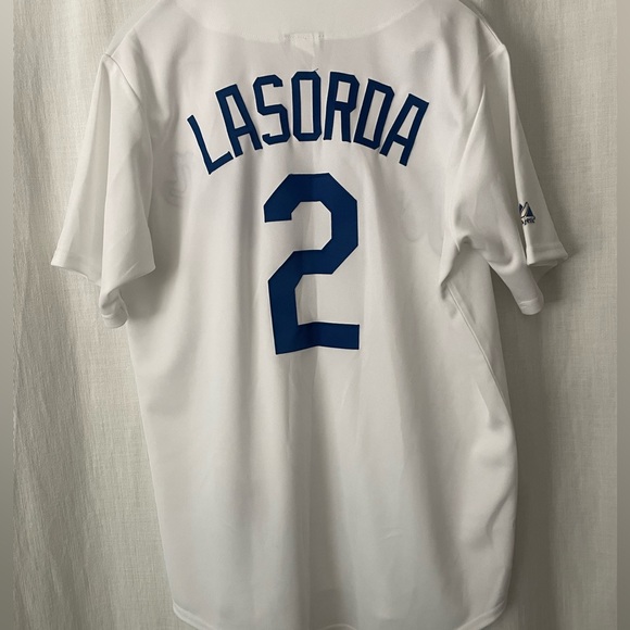 Majestic White and Blue Brooklyn Dodgers Lasorda Jersey - Picture 2 of 4